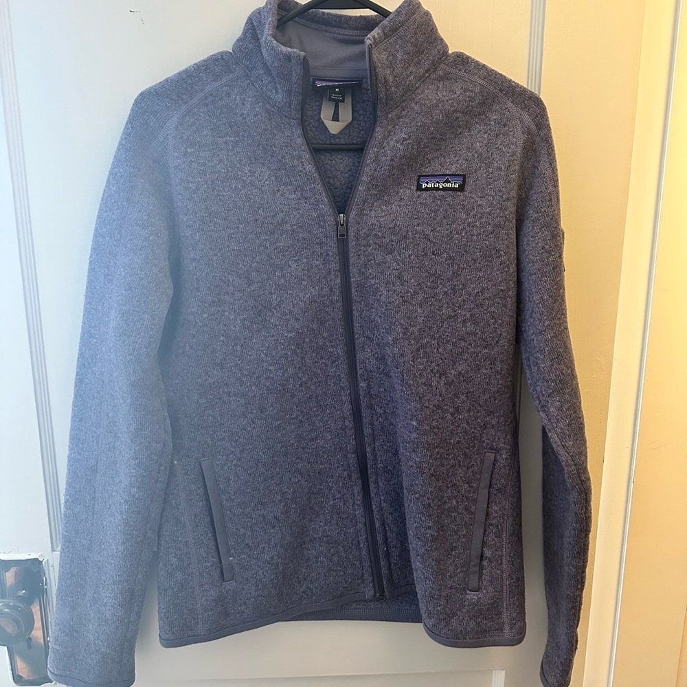 Patagonia sweater jacket in purple.